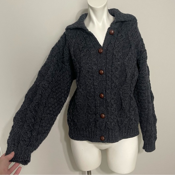 VTG 90s L.L. Bean Womens Irish Fisherman Cable Knit Button Down Cardigan Sweater - Picture 5 of 7